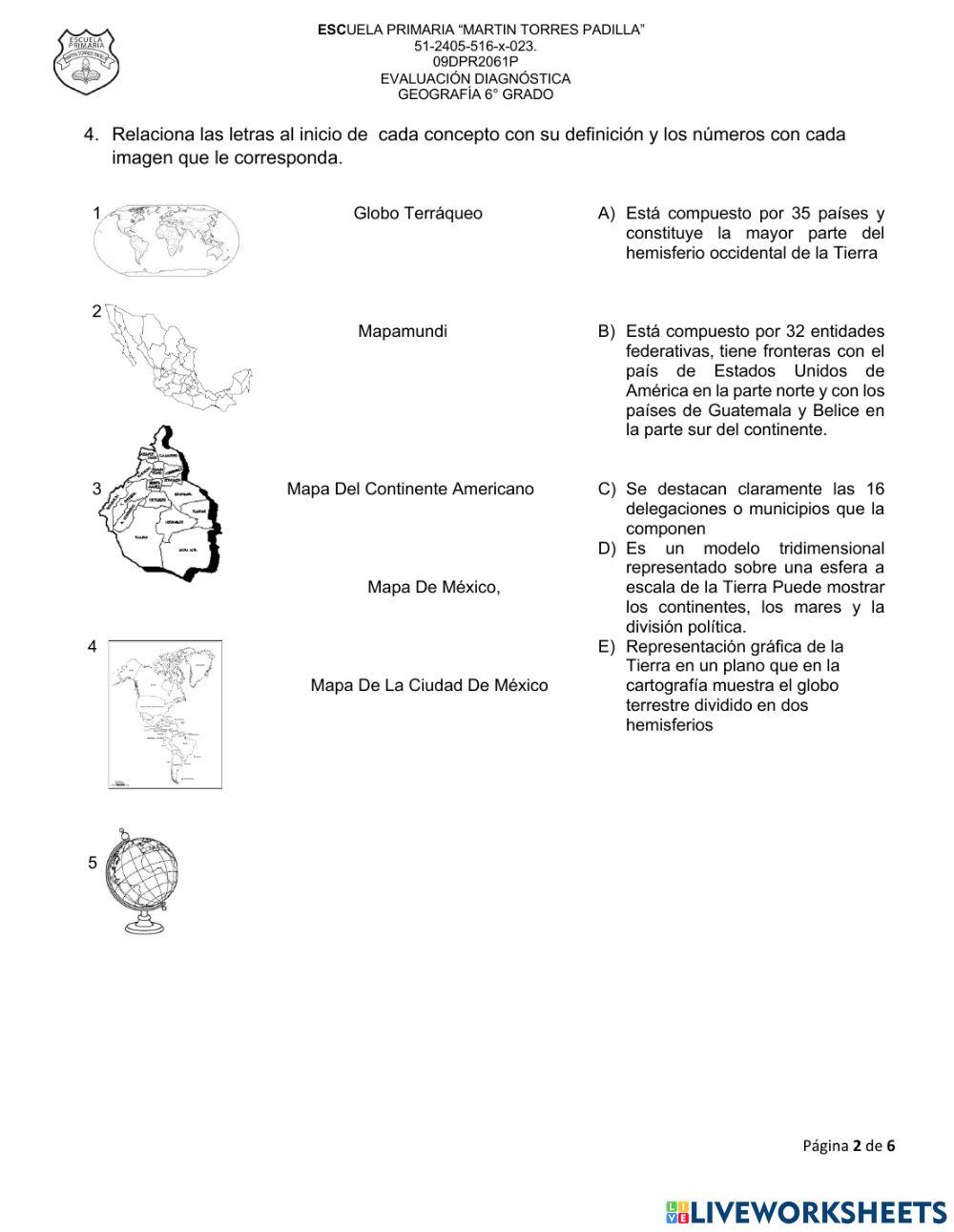 DIAGNOSTICO GEOGRAFÍA 6o