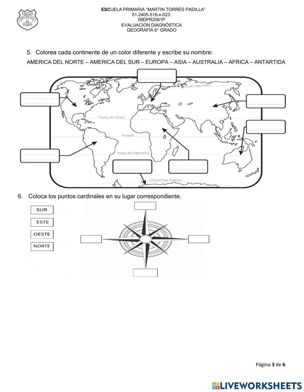 DIAGNOSTICO GEOGRAFÍA 6o