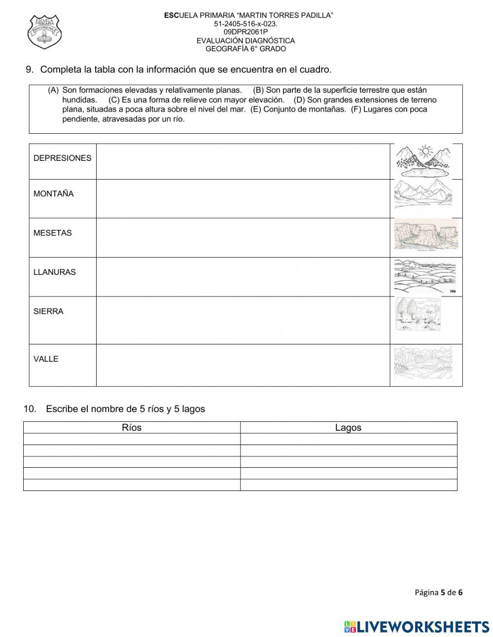 DIAGNOSTICO GEOGRAFÍA 6o
