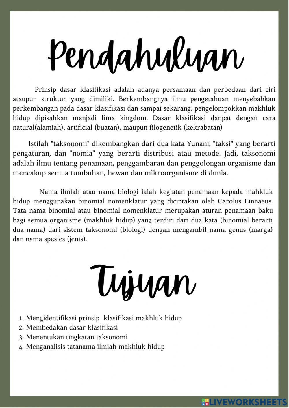 LKPD Klasifikasi makhluk hidup