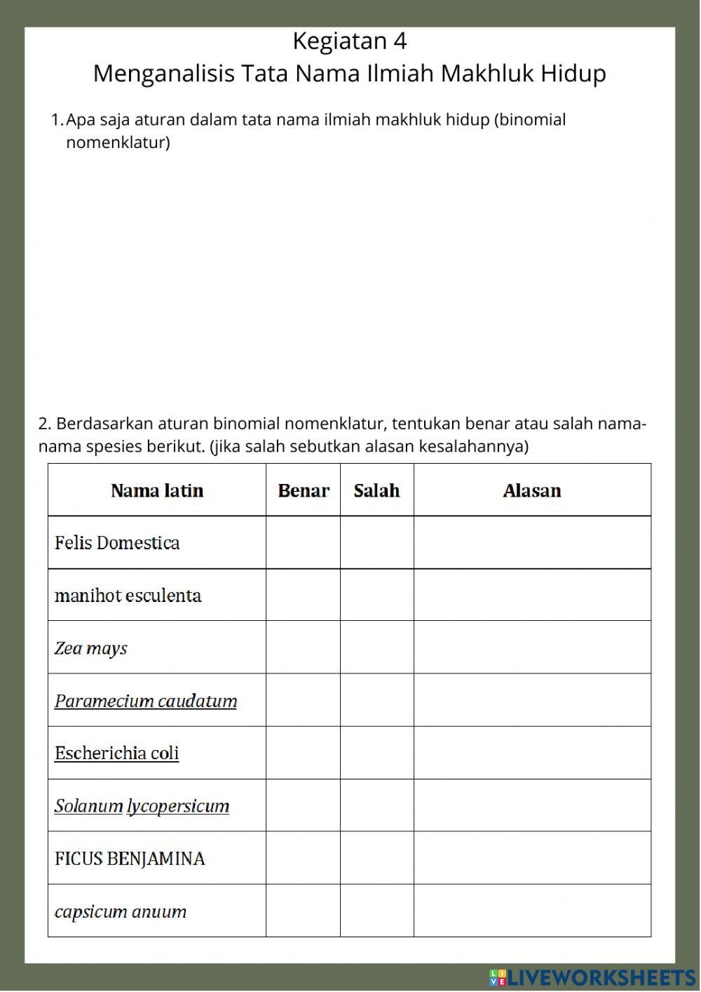 LKPD Klasifikasi makhluk hidup