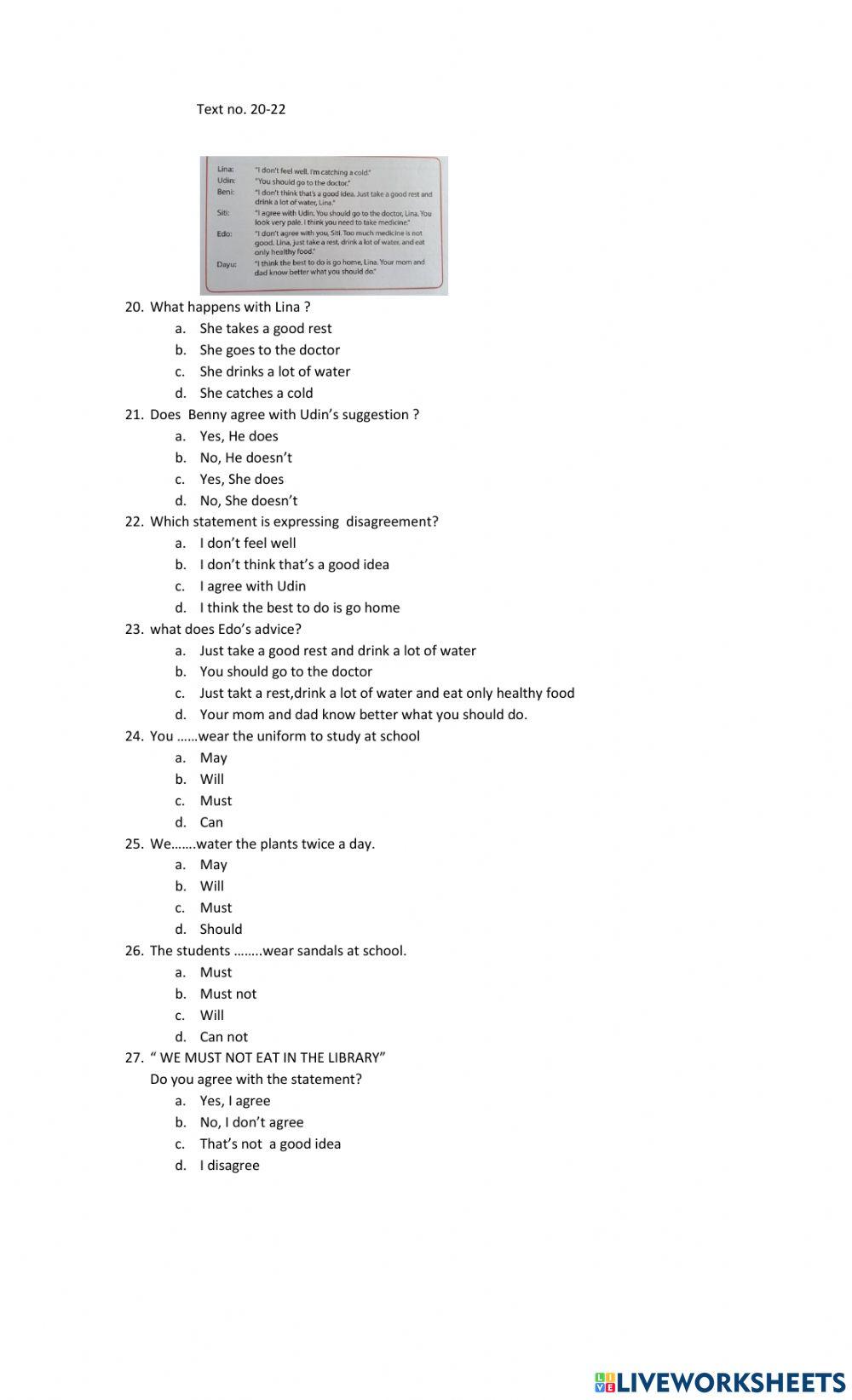 ENGLISH GRADE 9 MID SEMESTER TEST