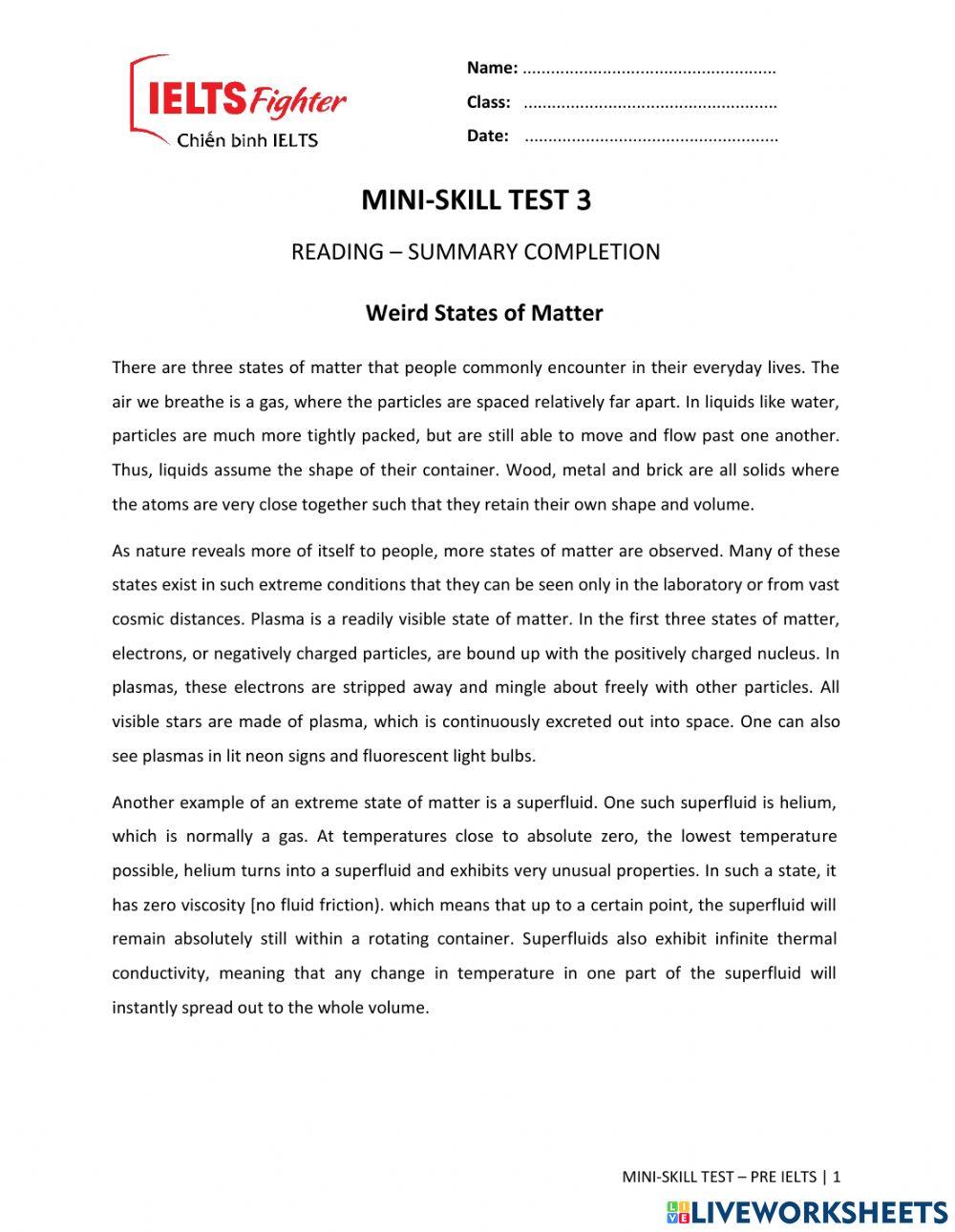 Eip minitest 3 reading online exercise for live worksheets