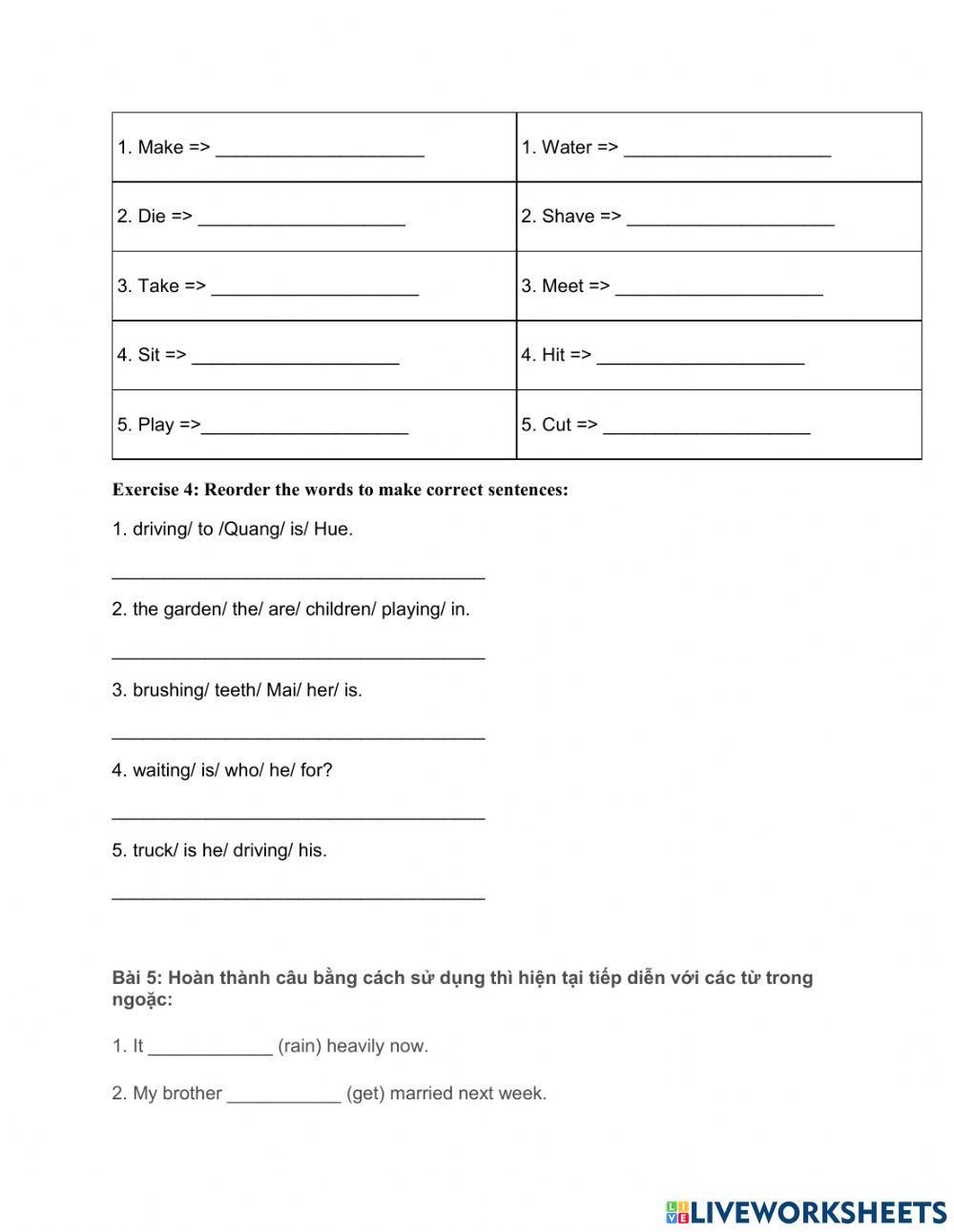 Bài tập thì hiện tại tiếp diễn 3