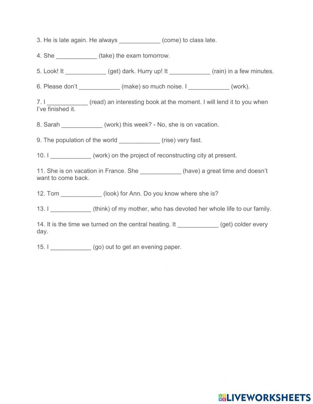 Bài tập thì hiện tại tiếp diễn 3