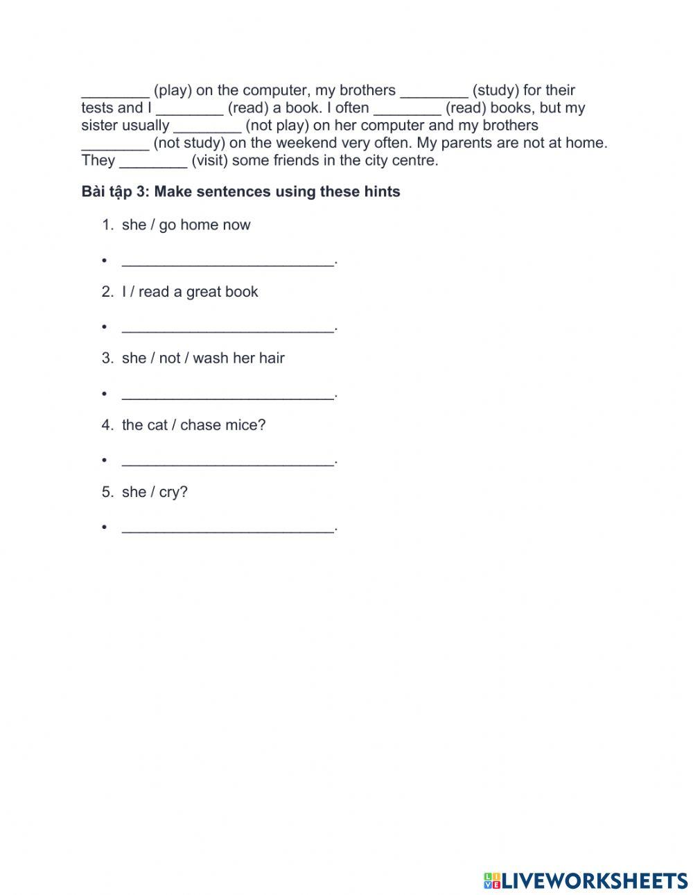 Bài tập thì hiện tại tiếp diễn nâng cao