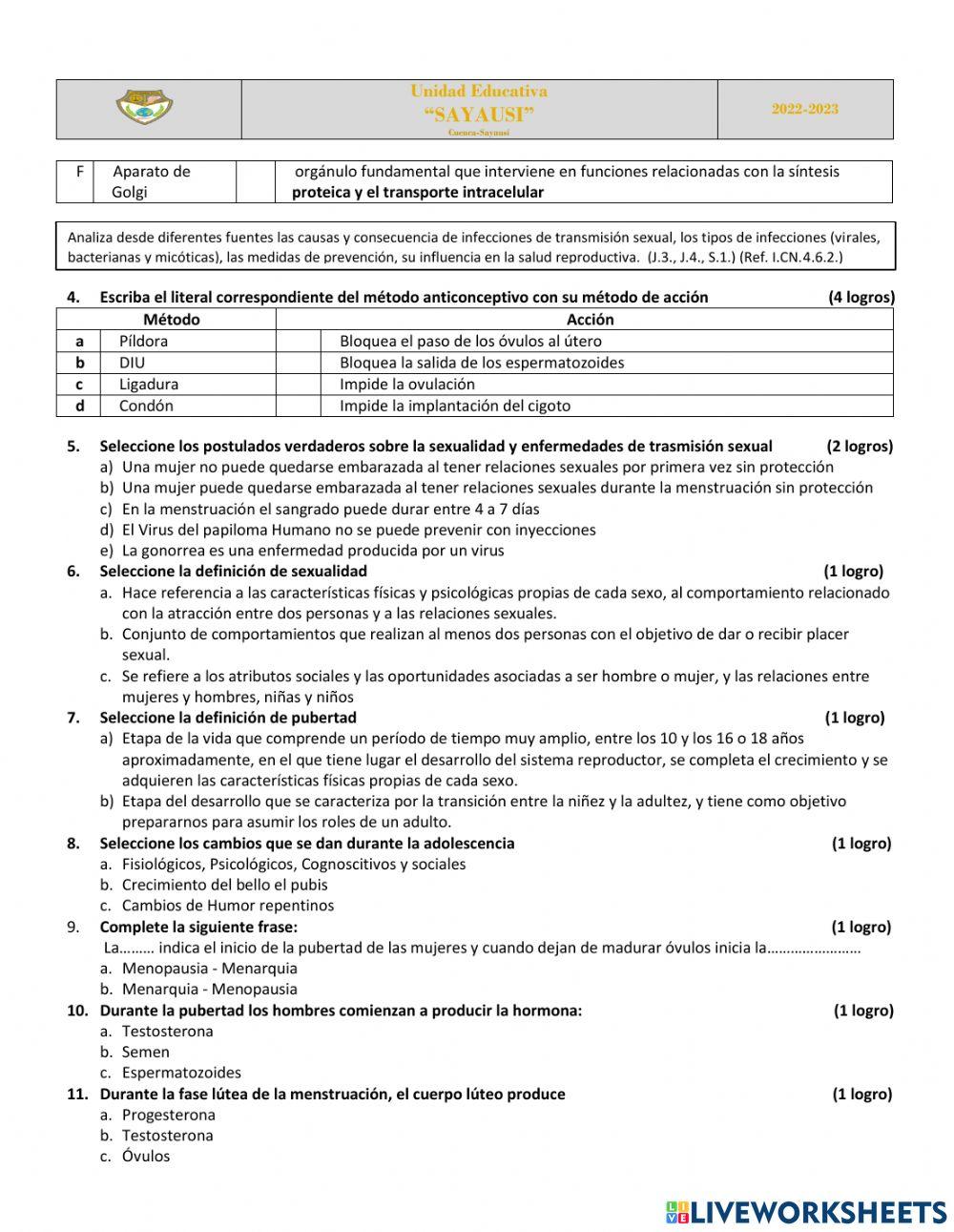 Diagnóstico Ciencias Naturales 10