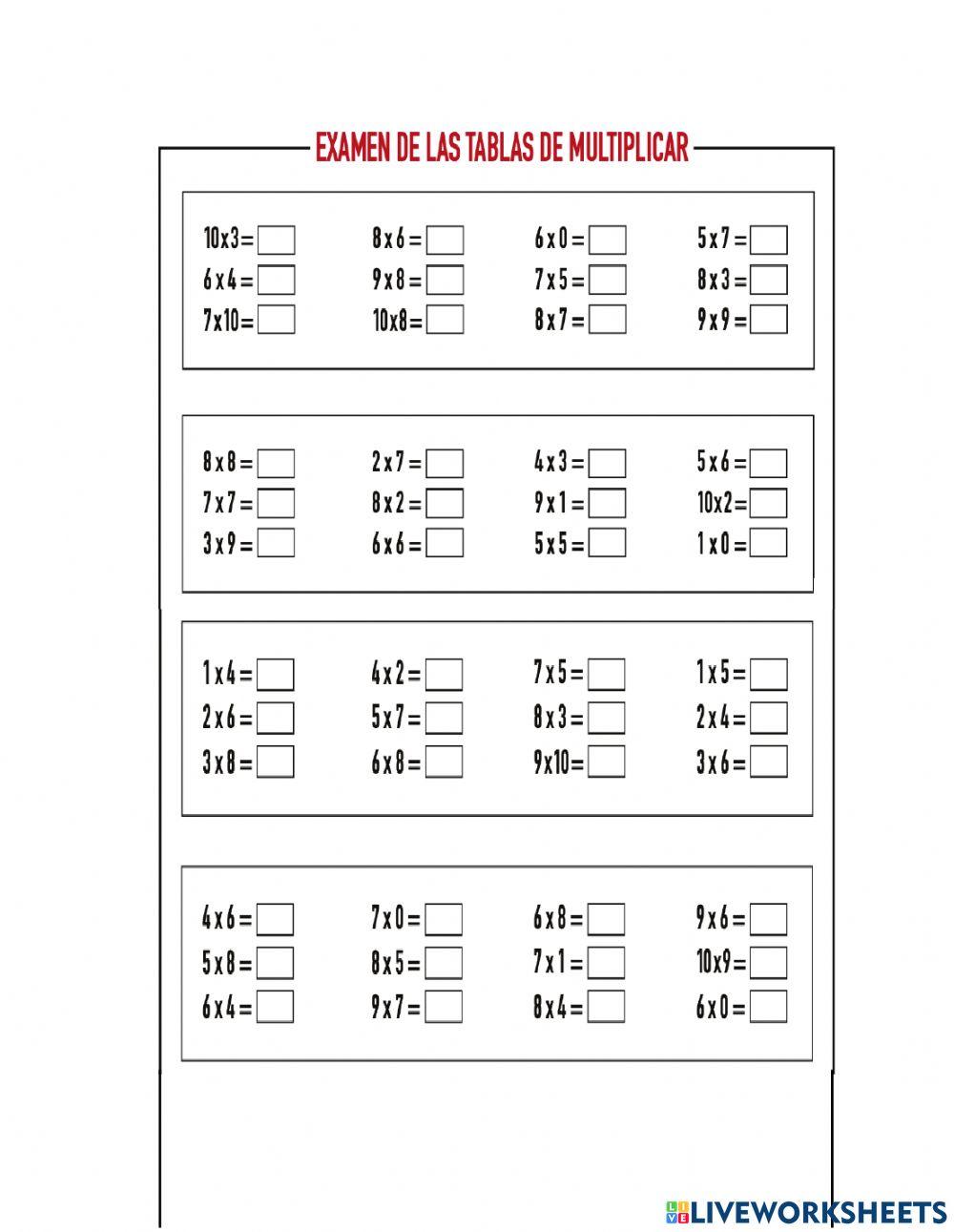 Tablas de multiplicar Tablas de multiplicar