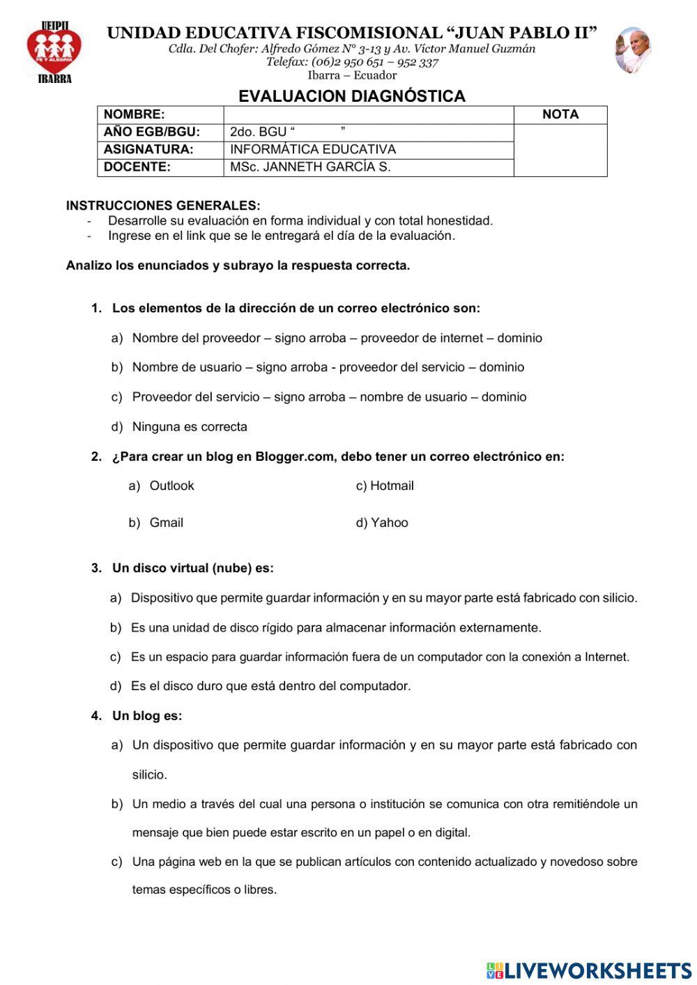 Diagnóstico Informática-Segundo BGU