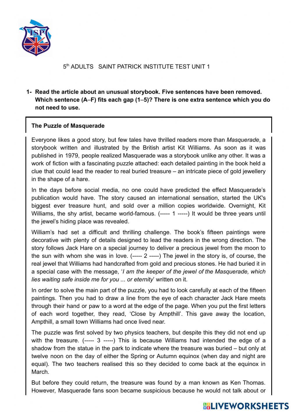 TEST UNIT 1 E. FILE UPPER INTERMEDIATE
