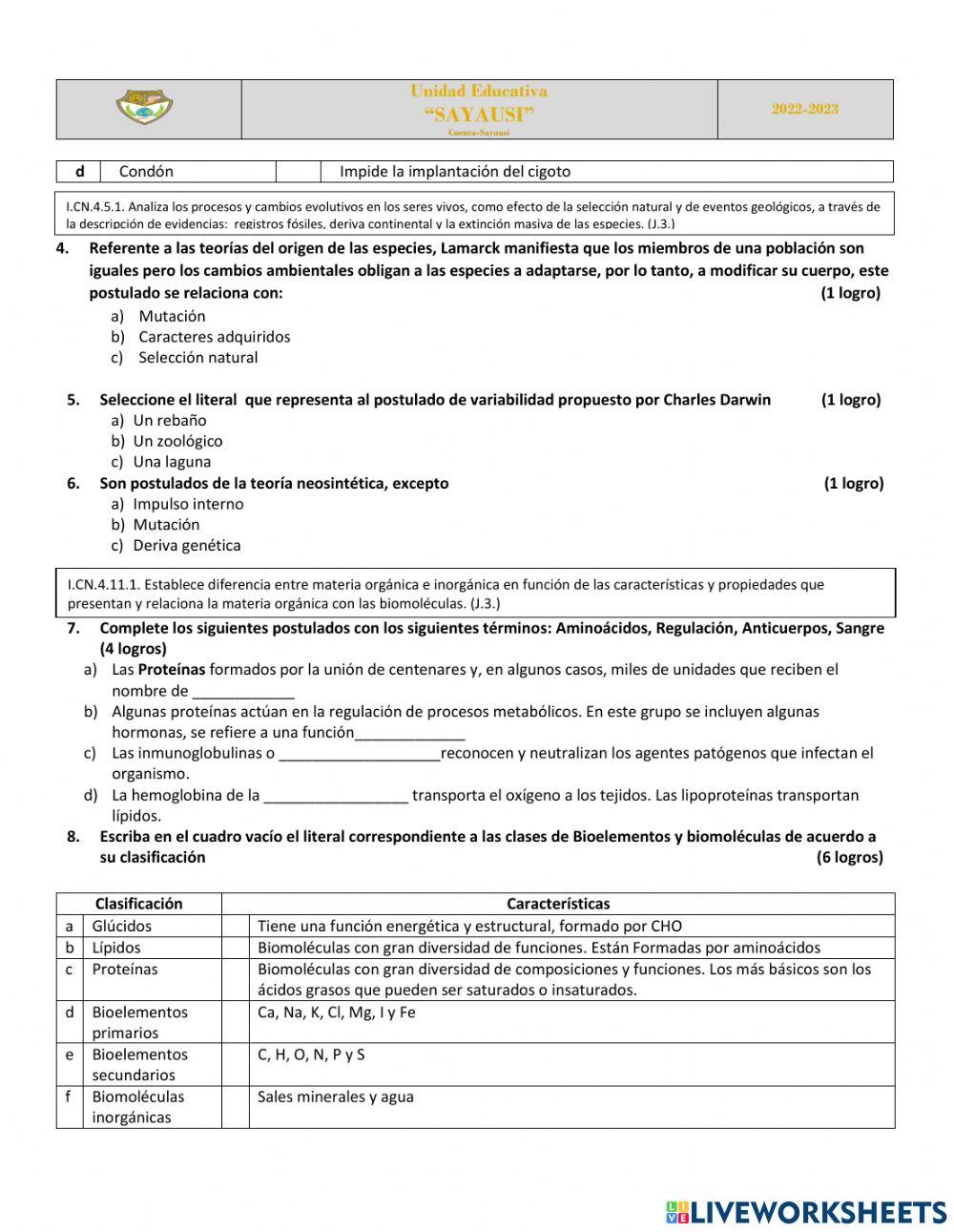 Diagnóstico Biología 1