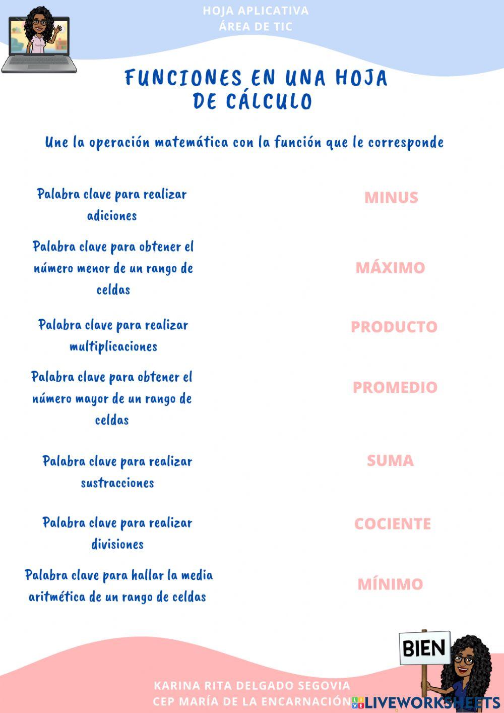 Funciones en una hoja de cálculo