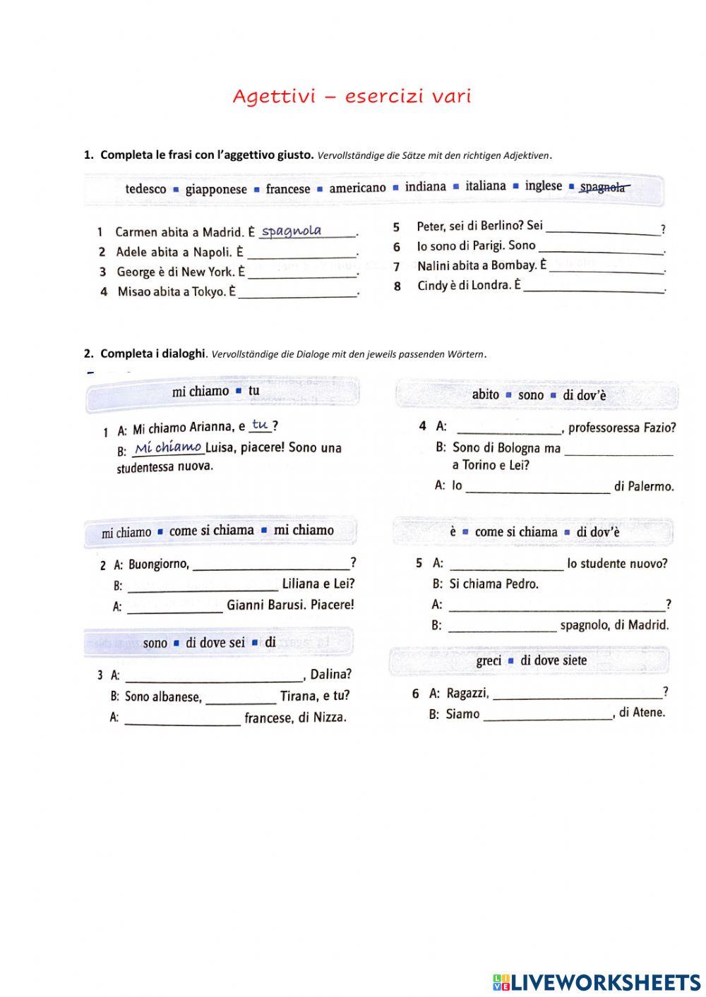 Aggettivi - esercizi vari