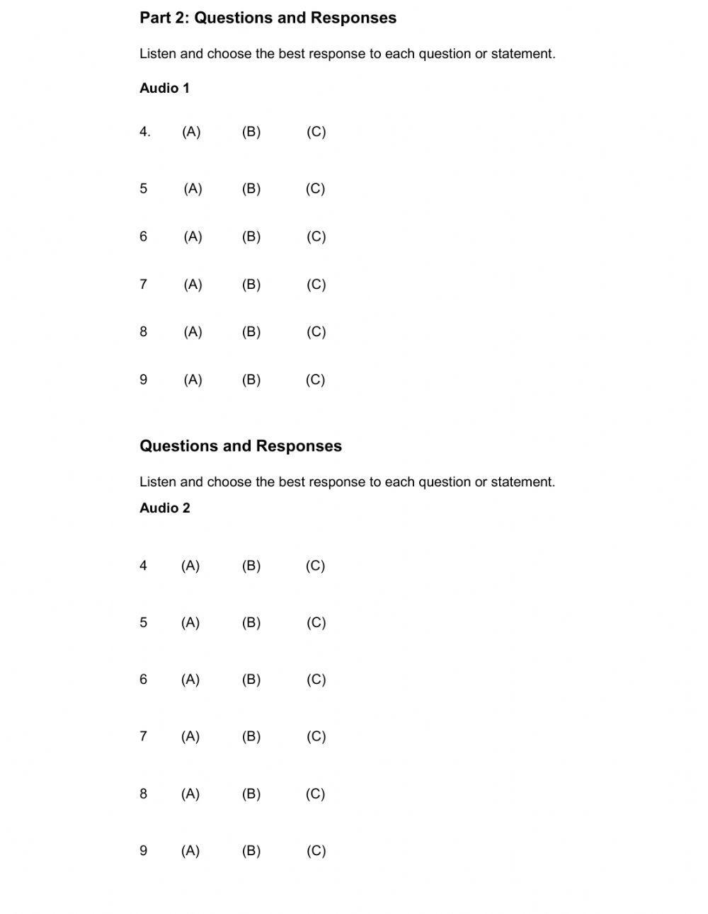 2022 listening placement test