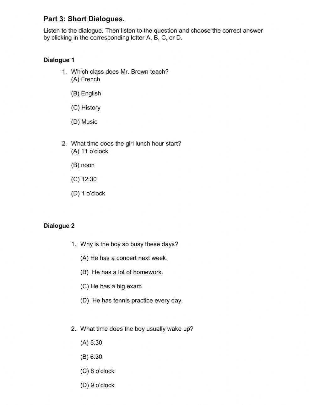 2022 listening placement test