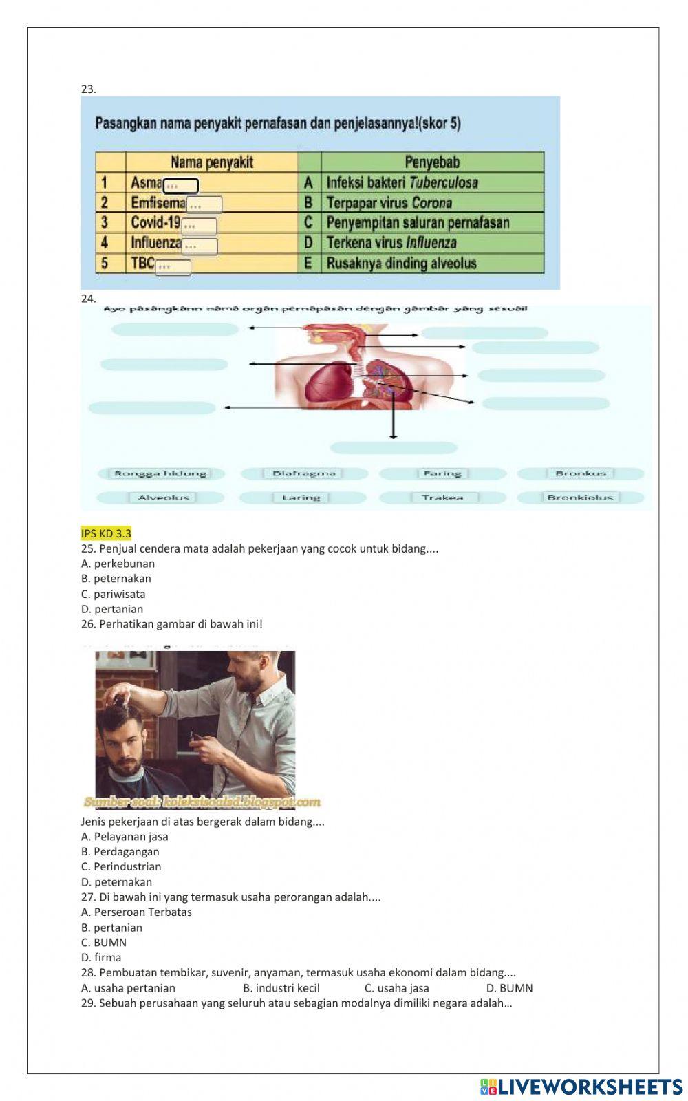 Penilaian tengah semester tema  2 kelas 5 c