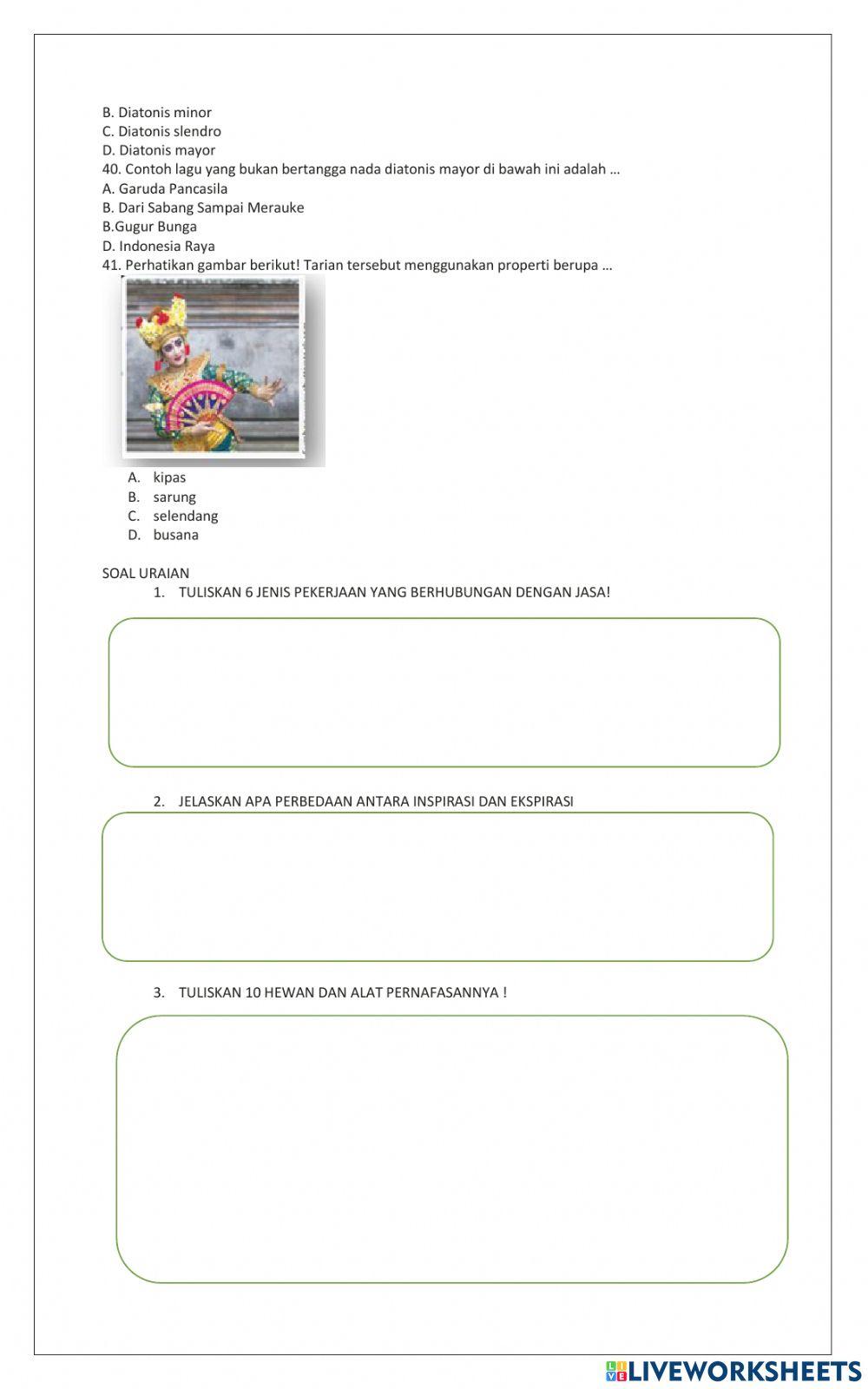 Penilaian tengah semester tema  2 kelas 5 c