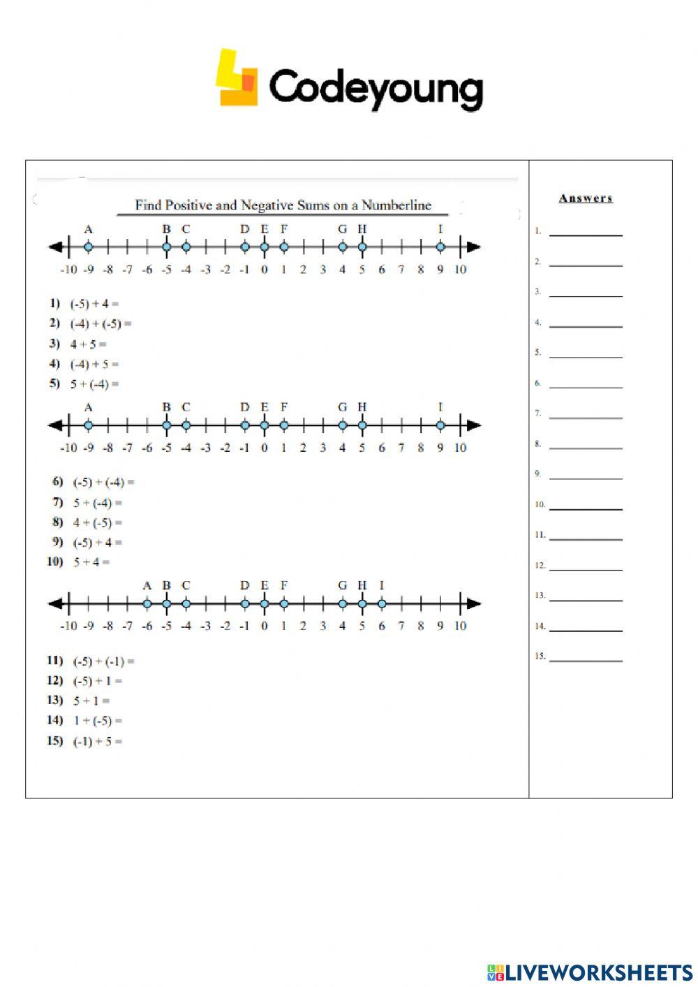 An Introduction to Addition of Integers Concept HW