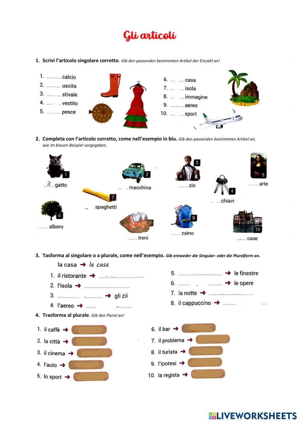 Articoli determinativi e indeterminativi