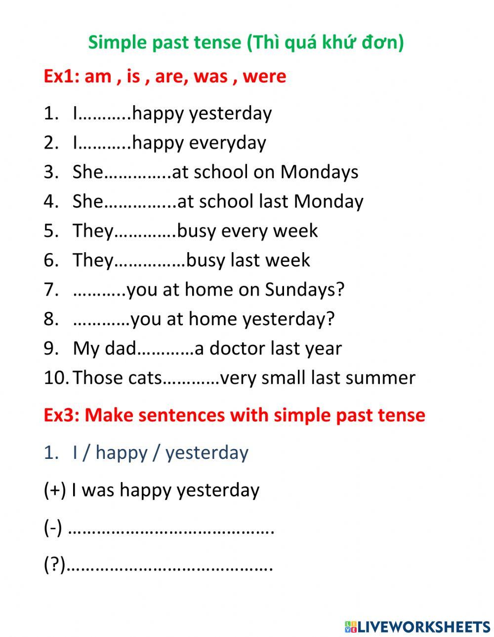 Simple past tense was were