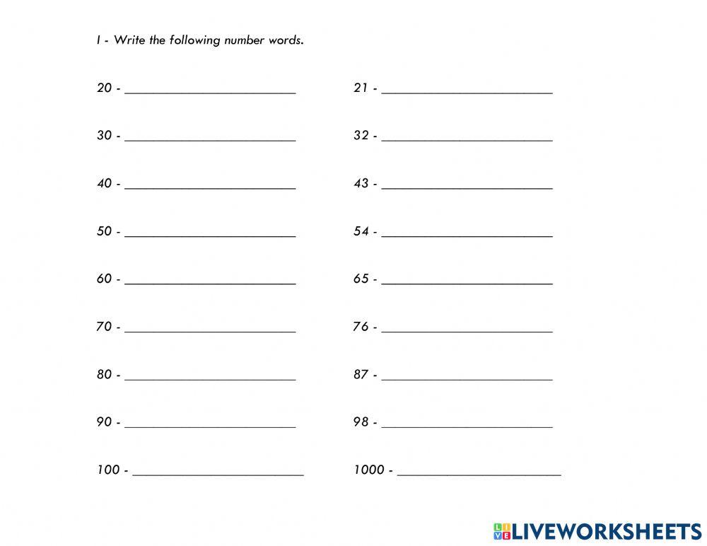 Number words free worksheet | Live Worksheets