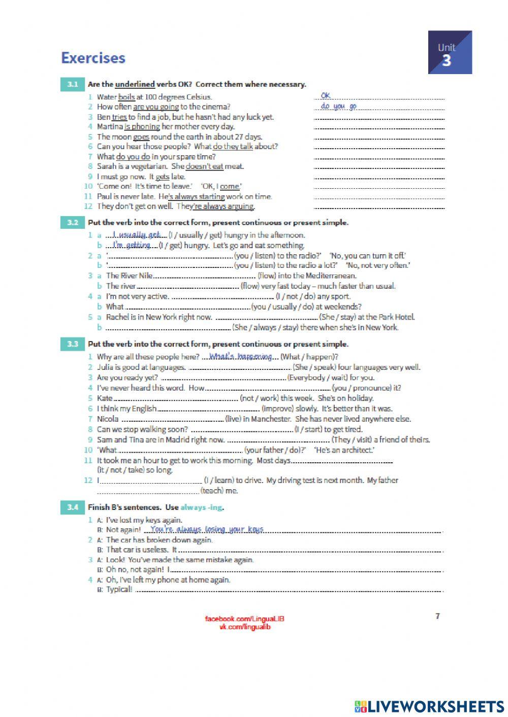 Present Simpla vs Present Progressive