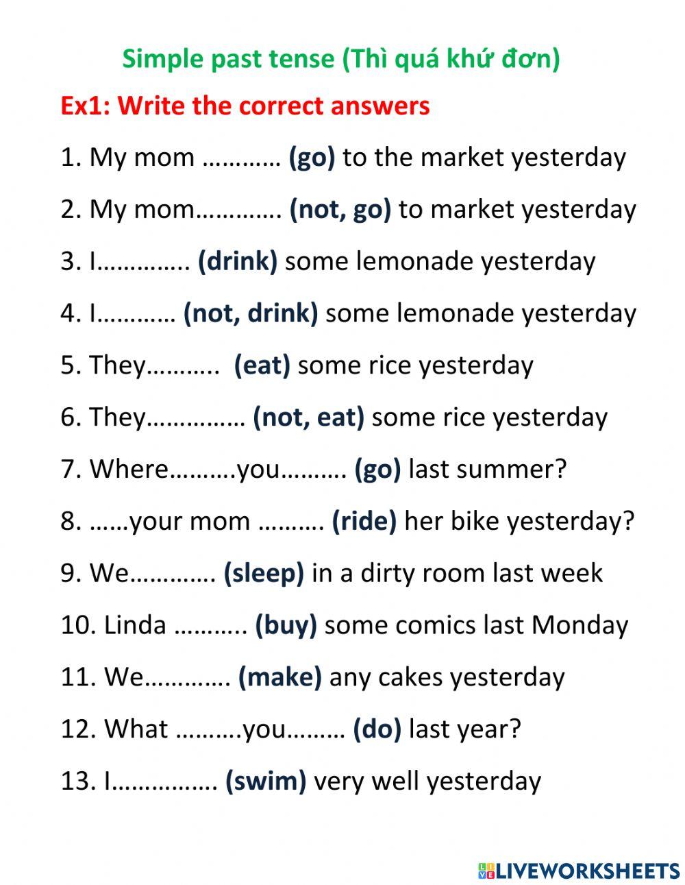 Simple past tense irregular verbs