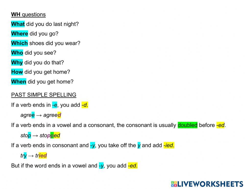Past simple of regular and irregular verbs