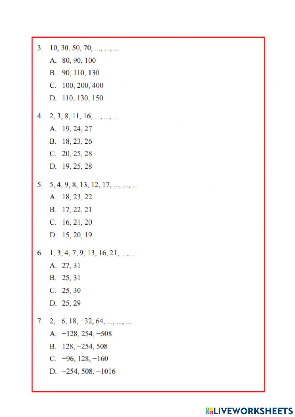 Uji kompetensi 1 pola bilangan