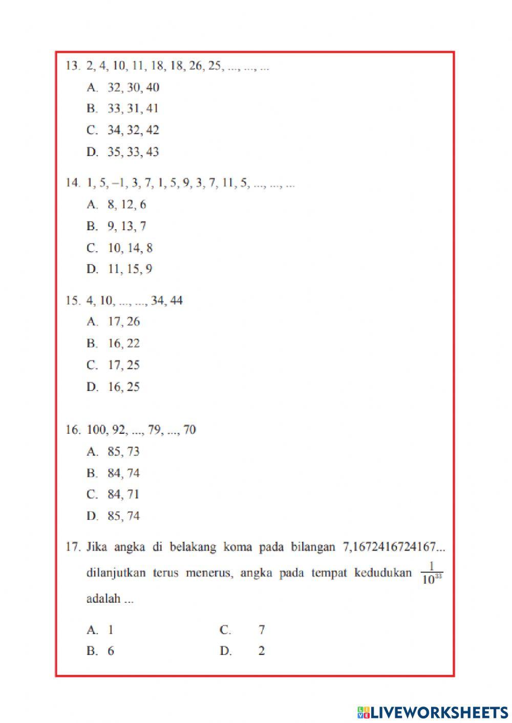 Uji kompetensi 1 pola bilangan