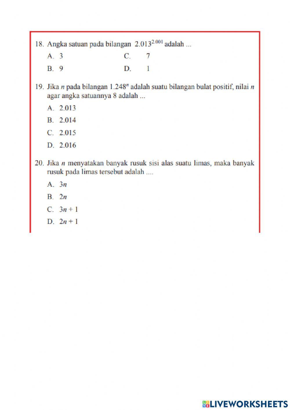 Uji kompetensi 1 pola bilangan
