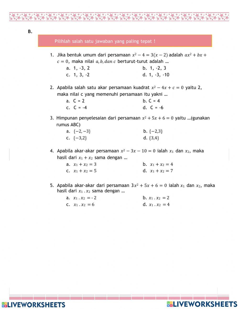 LKPD Persamaan Kuadrat Kelas 9
