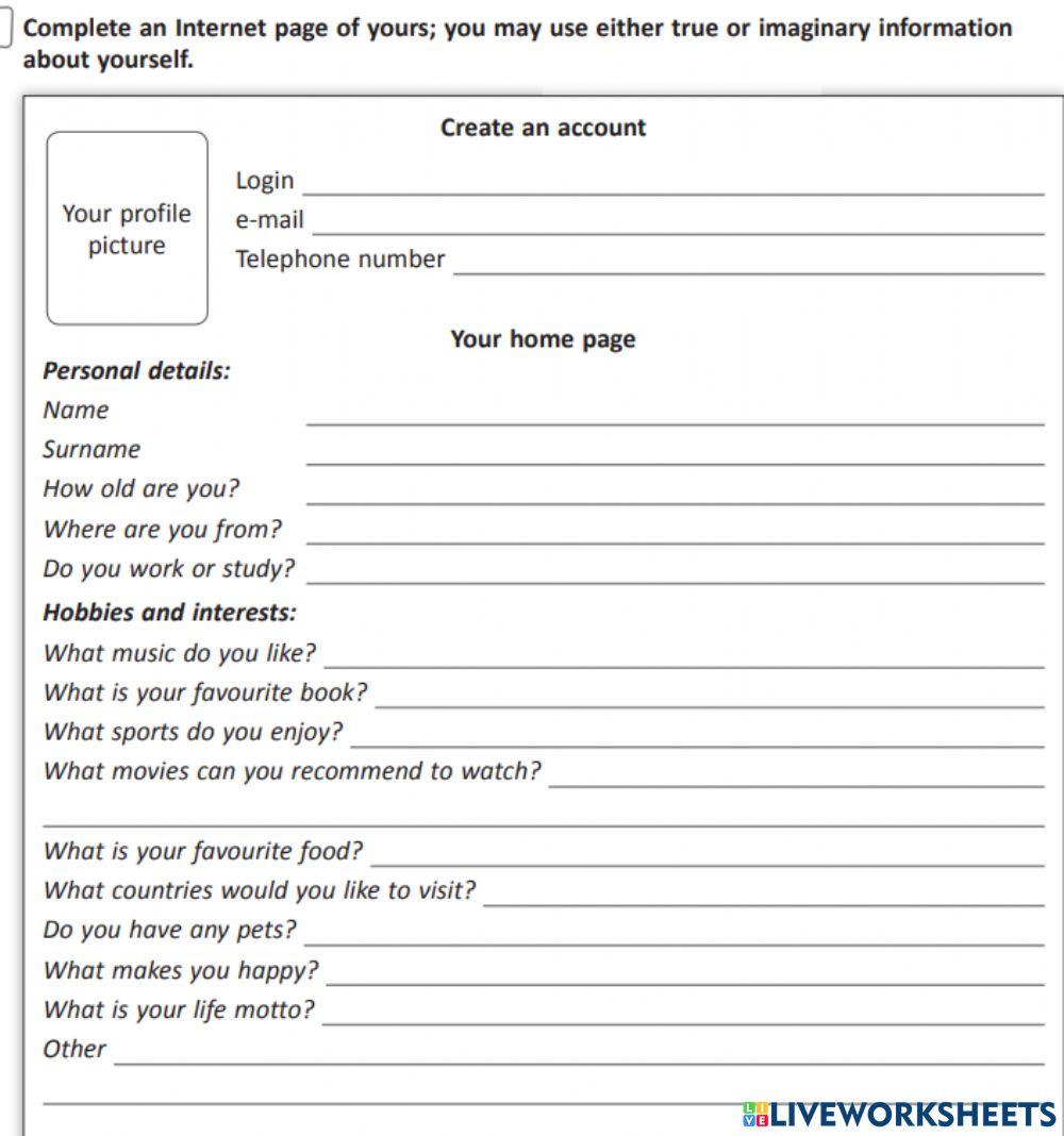 Personal account worksheet | Live Worksheets