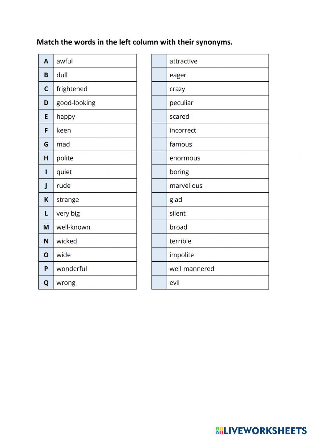 Choosing synonyms - revision online exercise for