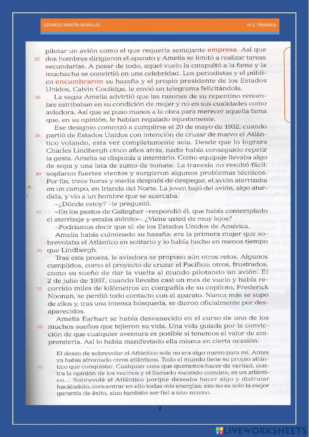 Competencia lectora. tarea 1. 6º