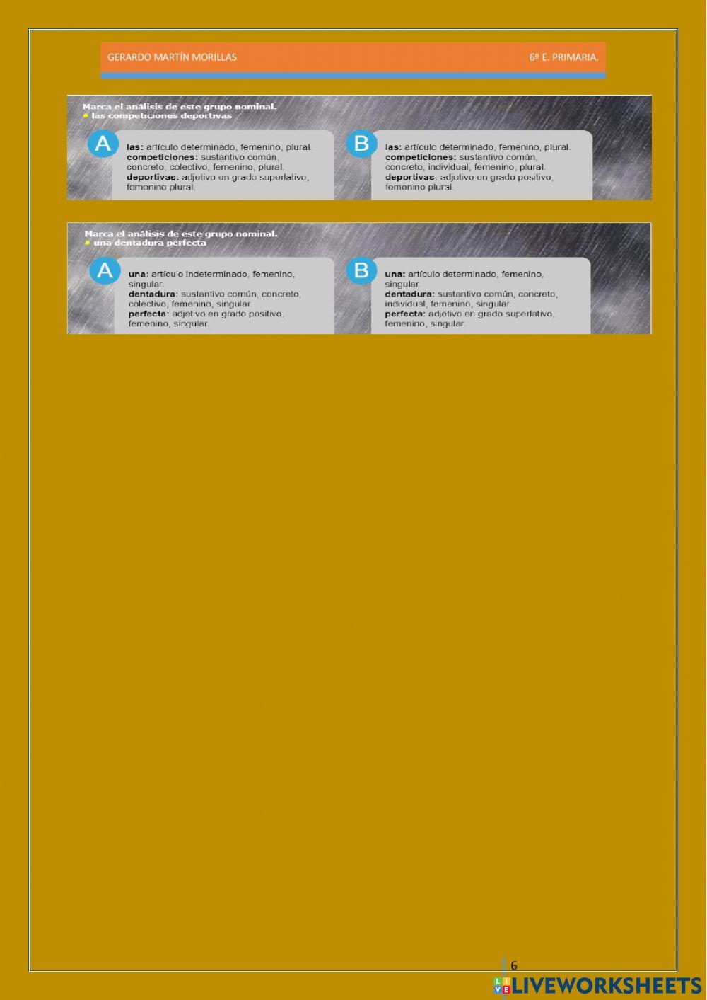 Taller de gramática. Ficha 1. 6º