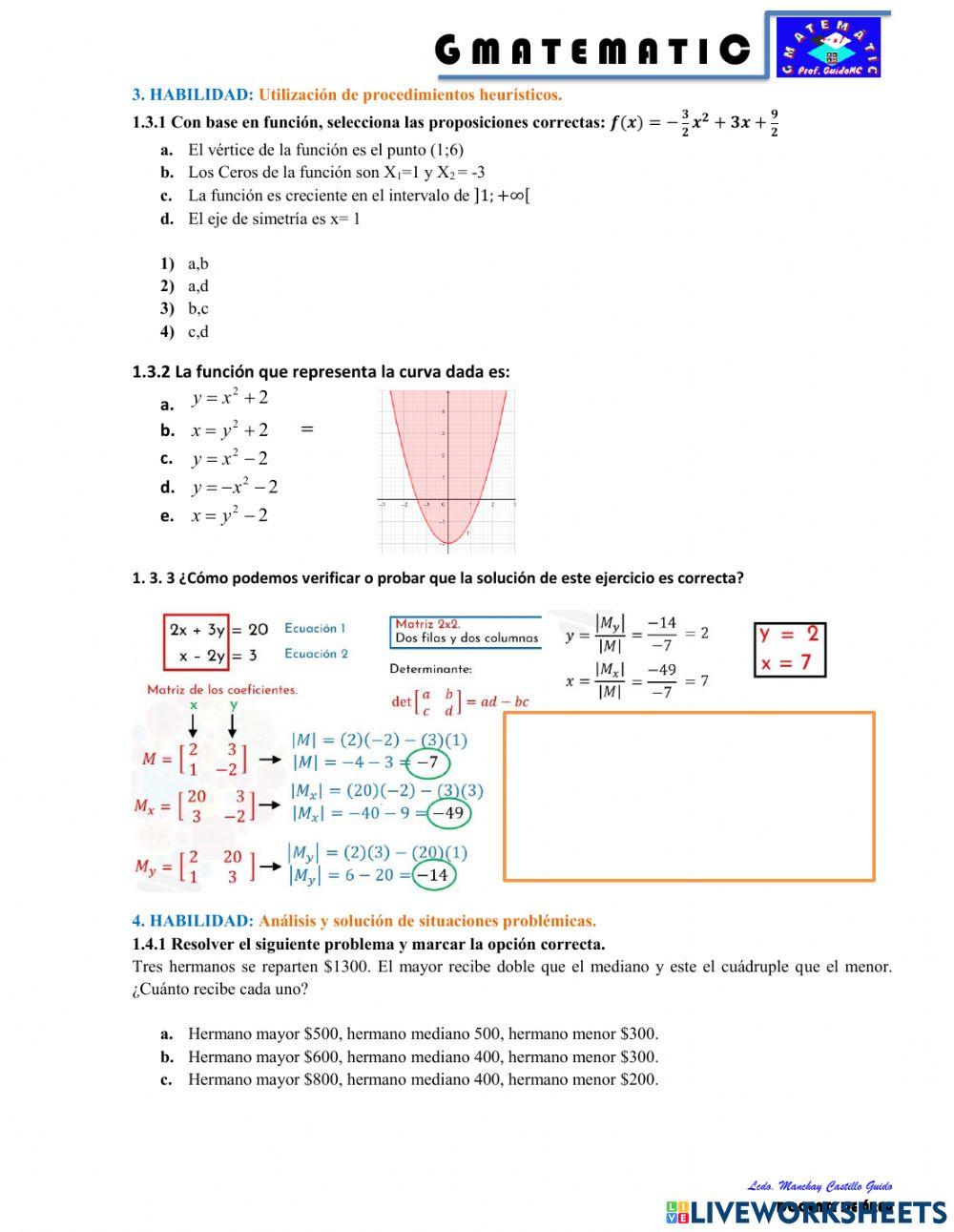 Evaluación Diagnóstica Mat-3° Bach.