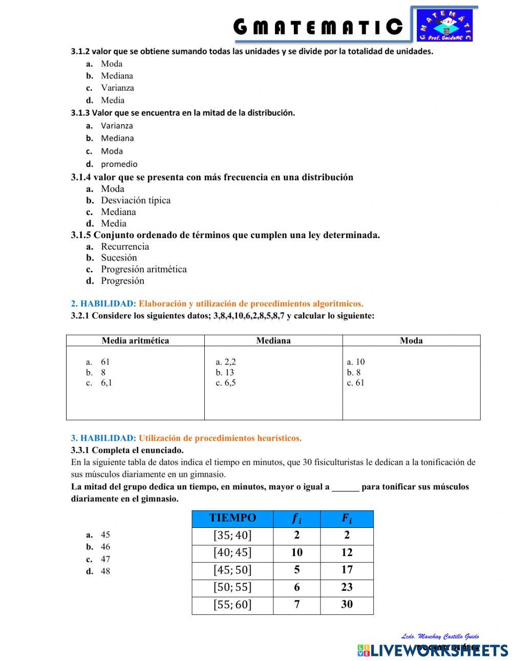 Evaluación Diagnóstica Mat-3° Bach.
