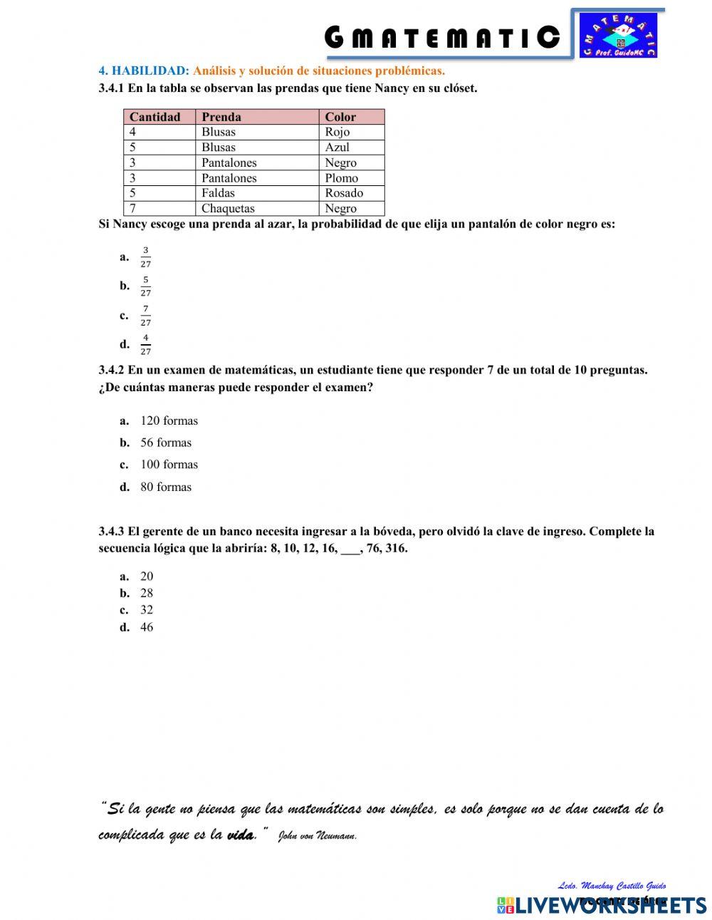 Evaluación Diagnóstica Mat-3° Bach.