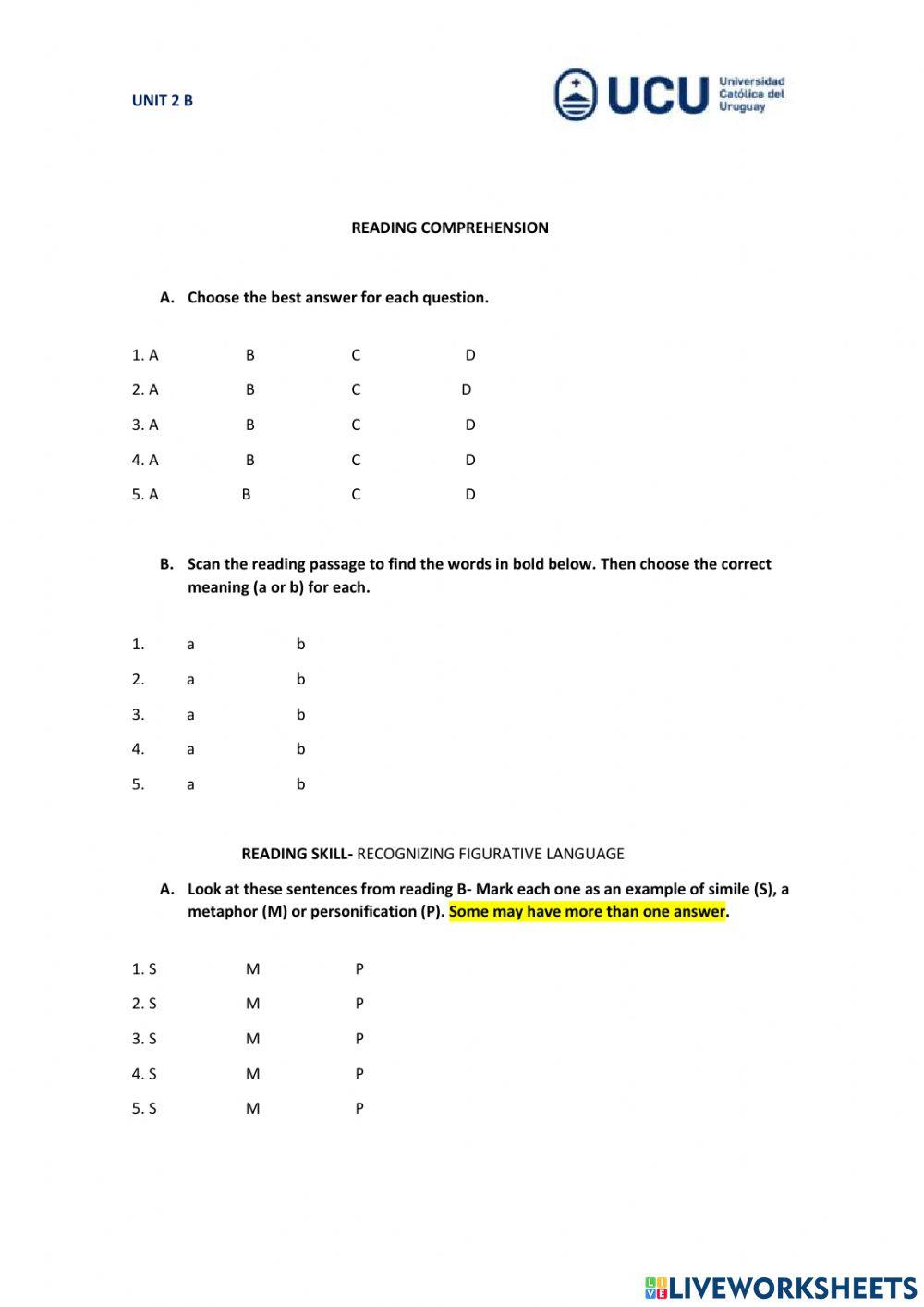 Unit 2B activity | Live Worksheets