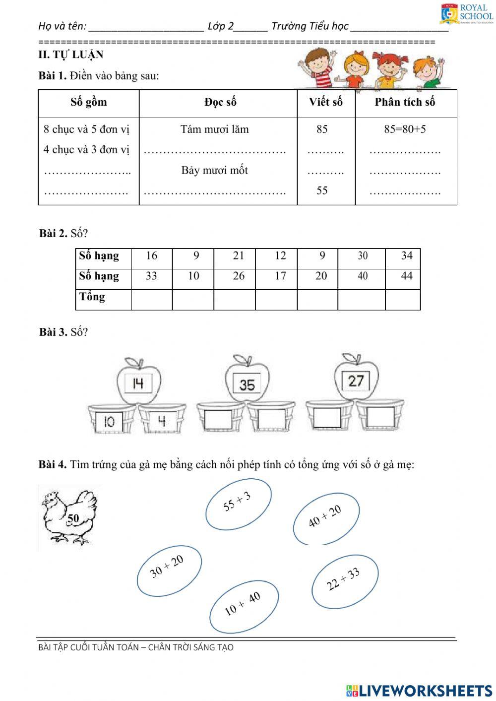 Lớp 2-PBT-Tuần 1-Toán