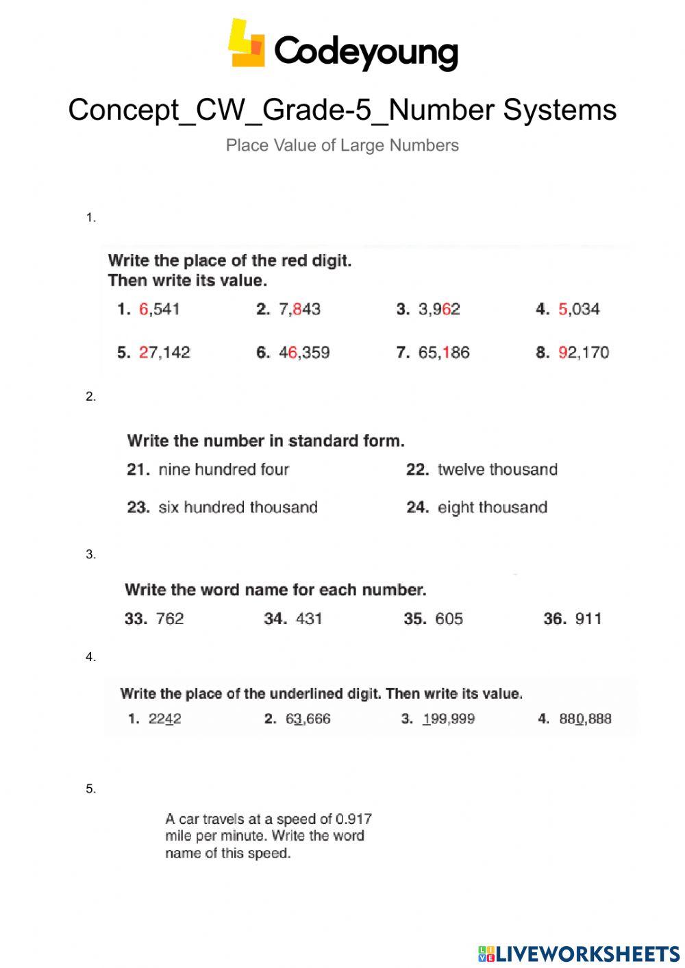 Concept-CW-Place Value of Large Numbers