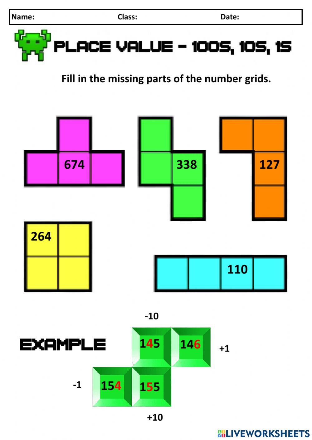 Tetris number grids worksheet live worksheets