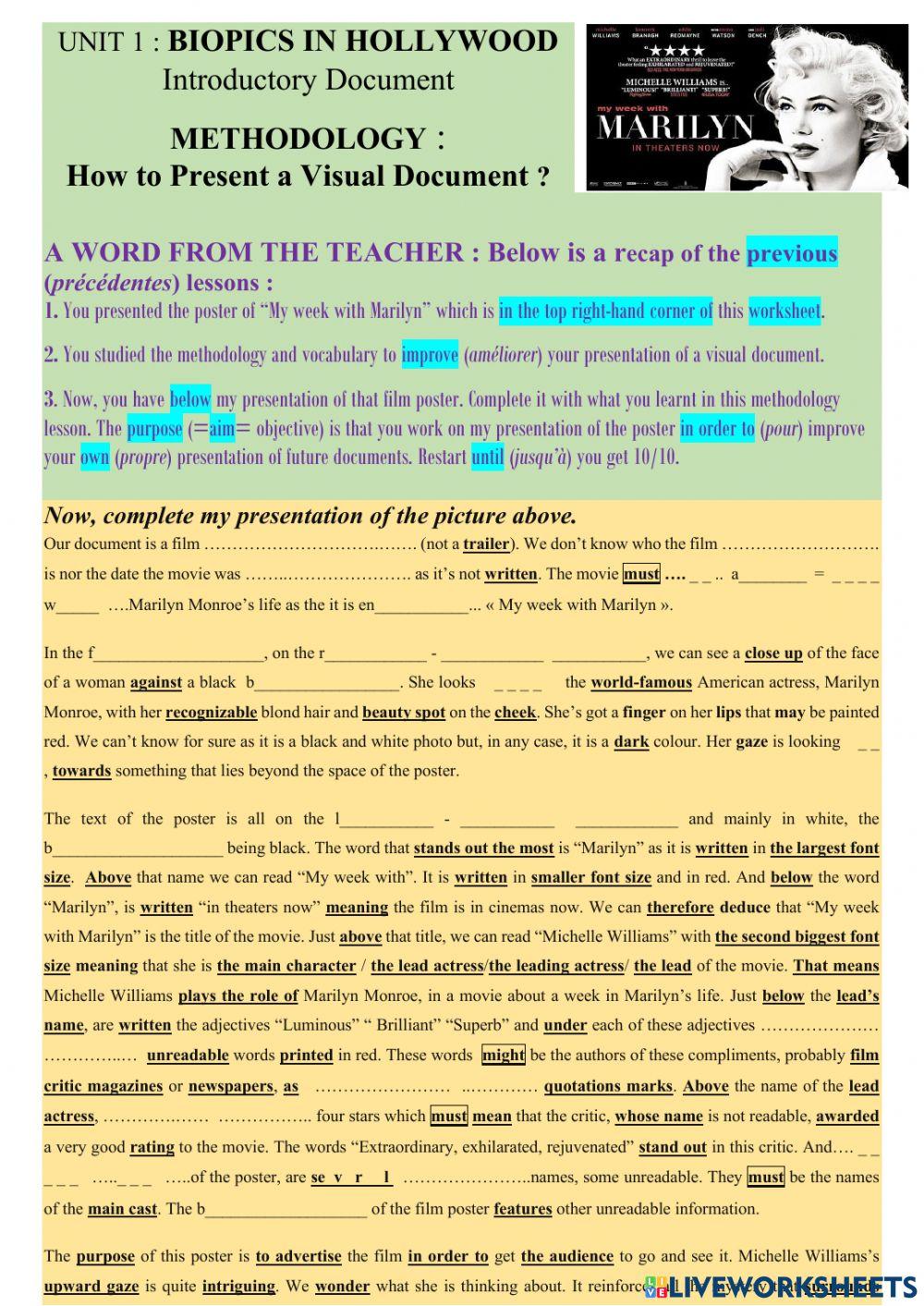 Present the poster of -My week with Marilyn- - Fill in gaps