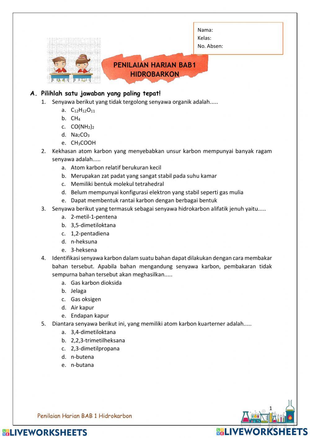 Penilaian Harian Bab 1 Hidrokarbon