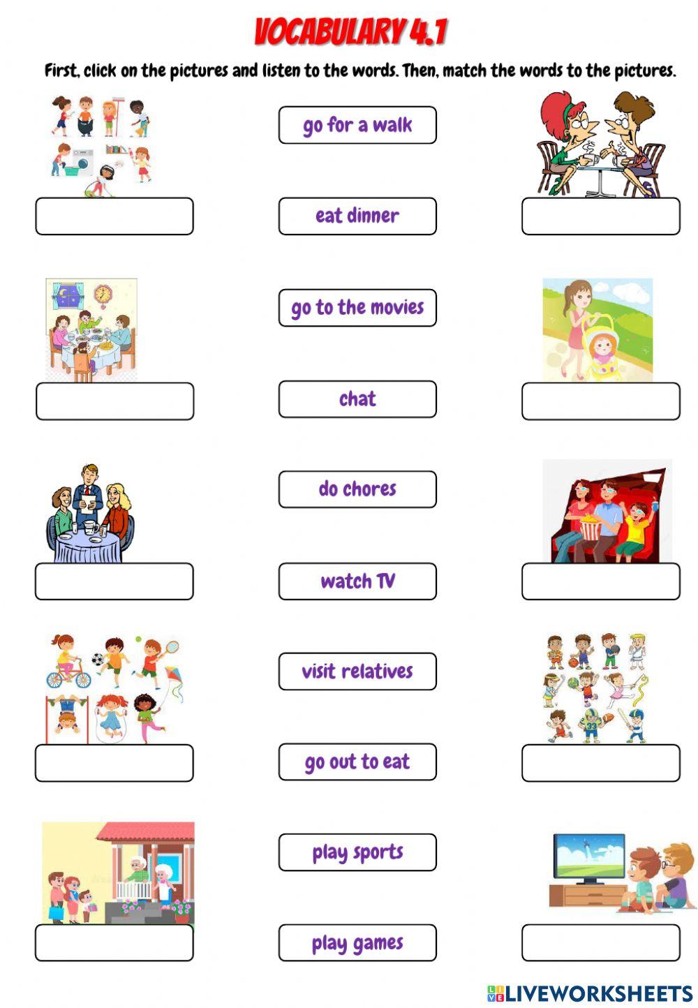 Vocabulary 4.1 Family Activities Vocabulary 4.1 Family Activities