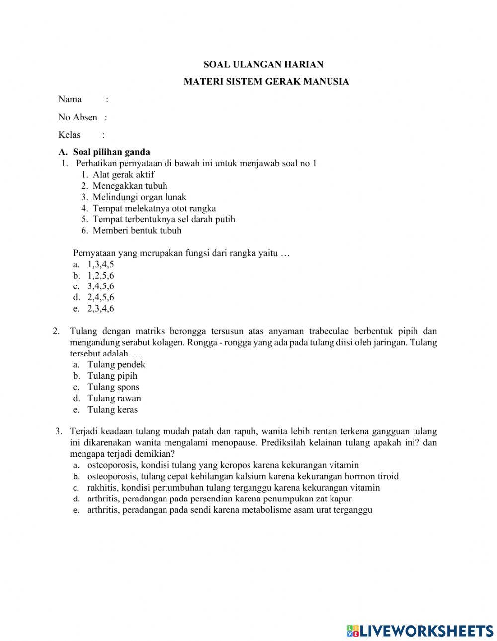 Ulangan Harian Sistem Gerak