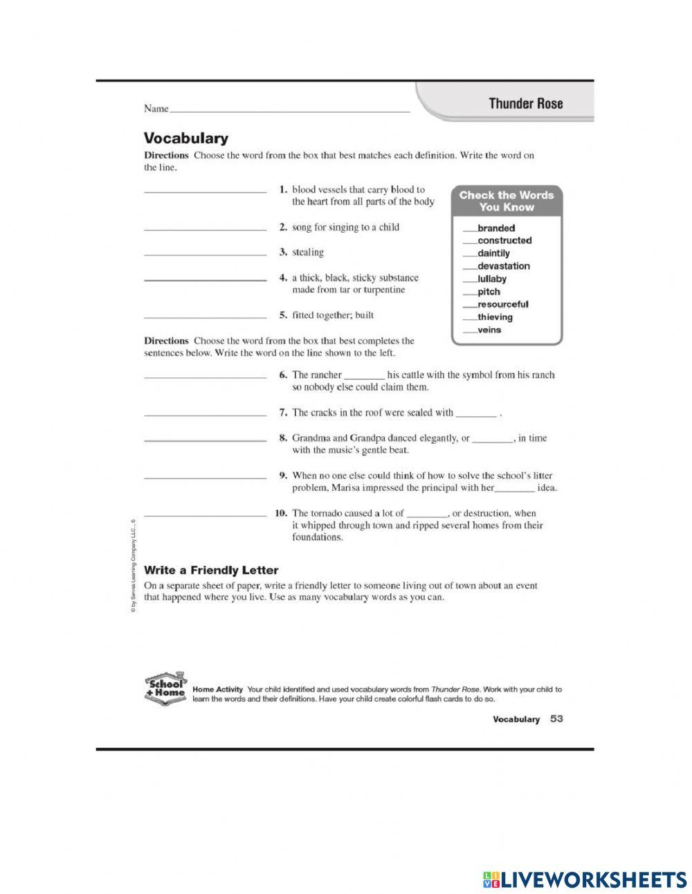 Reading: Thunder Rose Vocabulary WSH 3963076