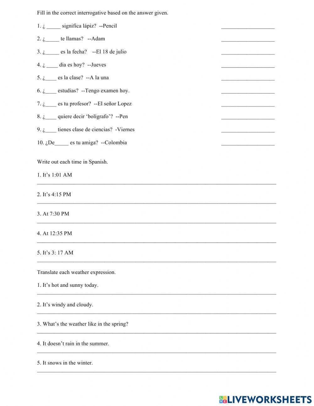 Spanish 1 review online exercise for | Live Worksheets