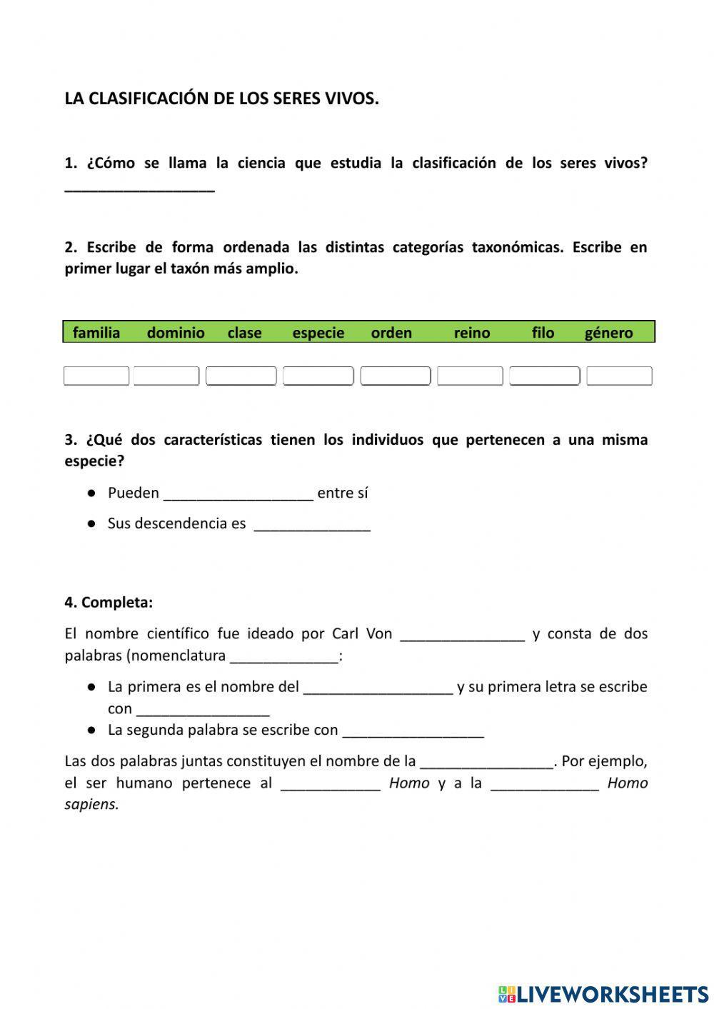 La clasificación de los seres vivos